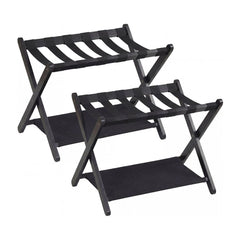 Set of 2 Folding Luggage Rack with rubberwood frame for bedroom in black