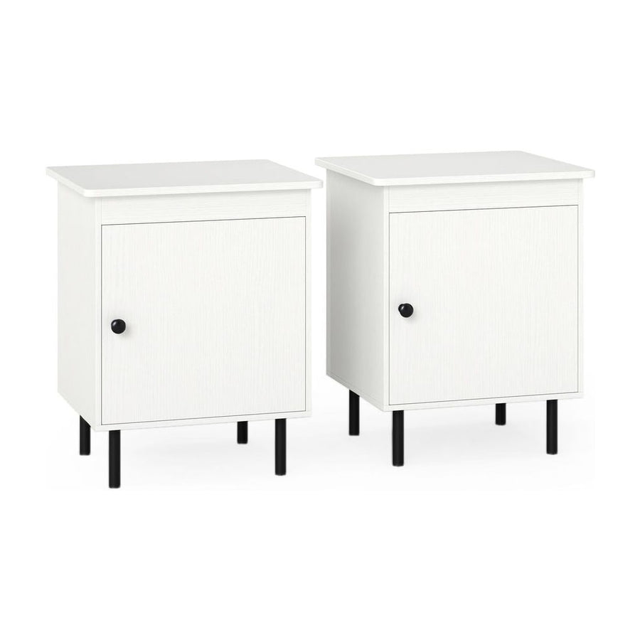 Set of 2 modern Nightstand with Cabinet and Heavy-Duty Metal Legs-White