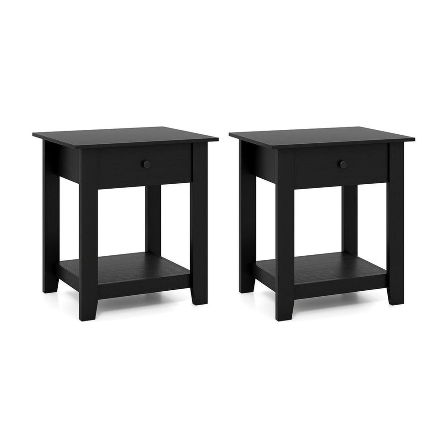 Set of 2 Nightstand with Drawer 3-Tier Modern Bedside Table-Black