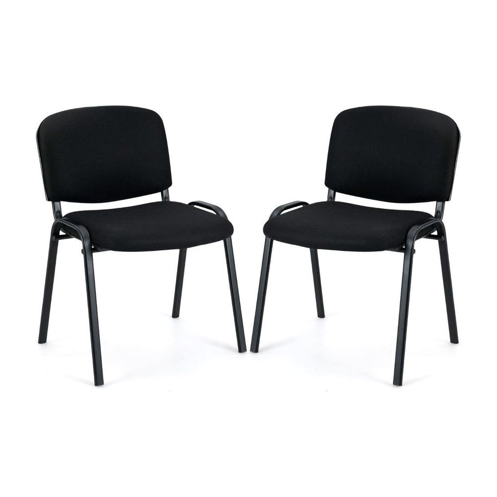 Set of 2 Waiting Room Chairs with black fabric seats and sturdy metal frames on a white background