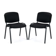 Set of 2 Waiting Room Chairs with black fabric seats and sturdy metal frames on a white background