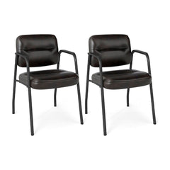 Set of 2 Waiting Room Chairs with dark brown padded seats and black metal frames on a white background