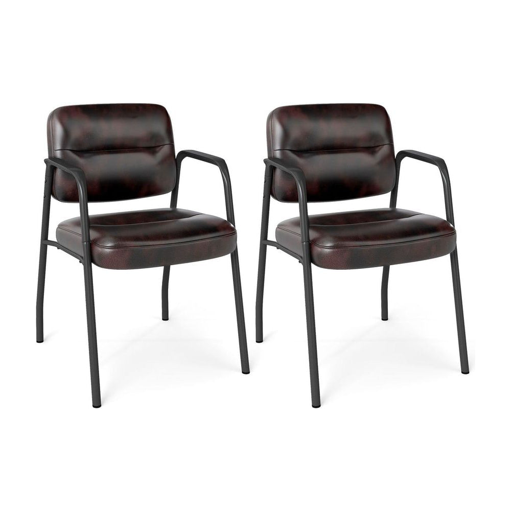 Set of 2 Waiting Room Chairs with integrated armrests in rustic brown faux leather