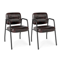 Set of 2 Waiting Room Chairs with integrated armrests in rustic brown faux leather