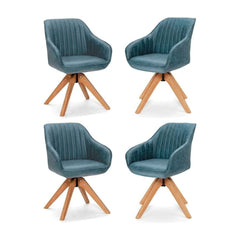 Set of 4 360° Swivel Accent Chair with solid wood legs in blue