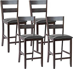 Set of 4 63.5 cm Counter Height Upholstered Bar Stools with a dark wood frame and black seat