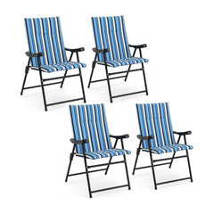 Set of 4 Foldable Beach Chairs with armrests and wide seat in blue and white stripes