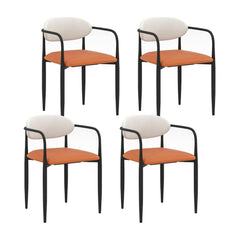 Set of 4 Modern Faux Leather Upholstered Dining Chairs with black metal frames and orange seats