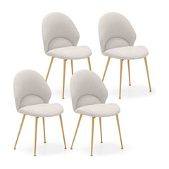 Set of 4 Upholstered Accent Chairs with curved backrest and gold legs on a white background