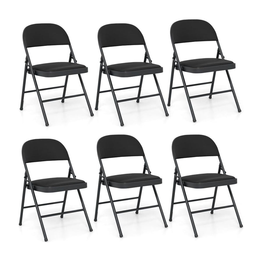 Set of 6 Folding Padded Party PVC Leather Stackable Chairs-Black