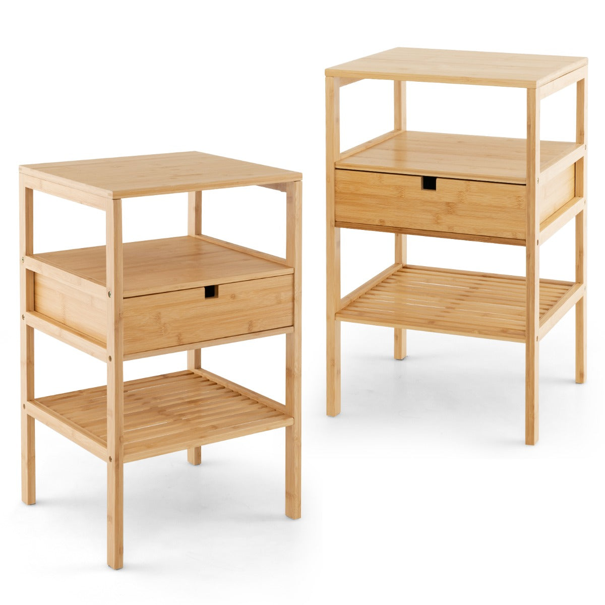 Multipurpose Bamboo Nightstand with Storage Drawer and Slatted Shelf-Natural