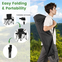 Set of 2 Oversized Camping Chair with Side Table and Storage Pockets-Black
