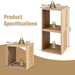 Set of 2 Bookcase Stackable Nightstand with Storage Cubes-Natural