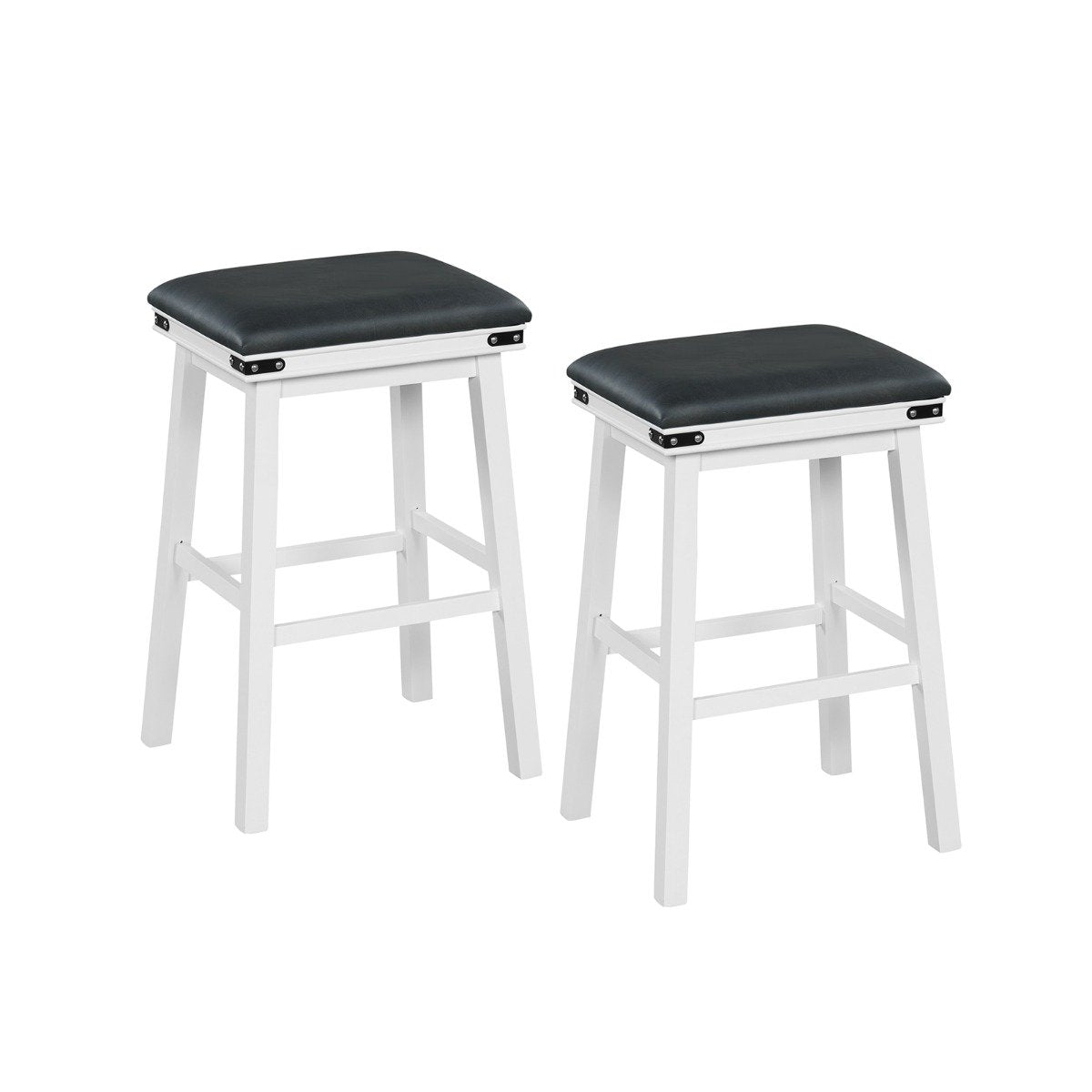 Set of 2 Upholstered Bar Stool 76cm Backless Height Bar with Footrest-White