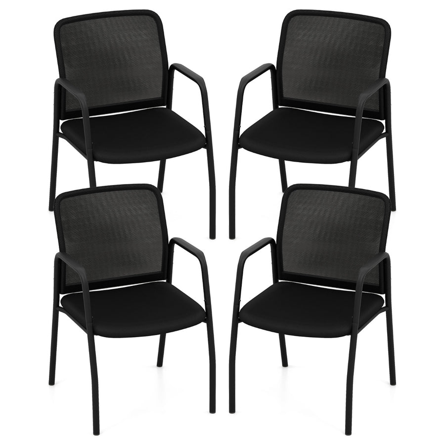 Set of 4 Office Guest Chairs with Ergonomic Mesh Backrest and Cushioned Seat-Black
