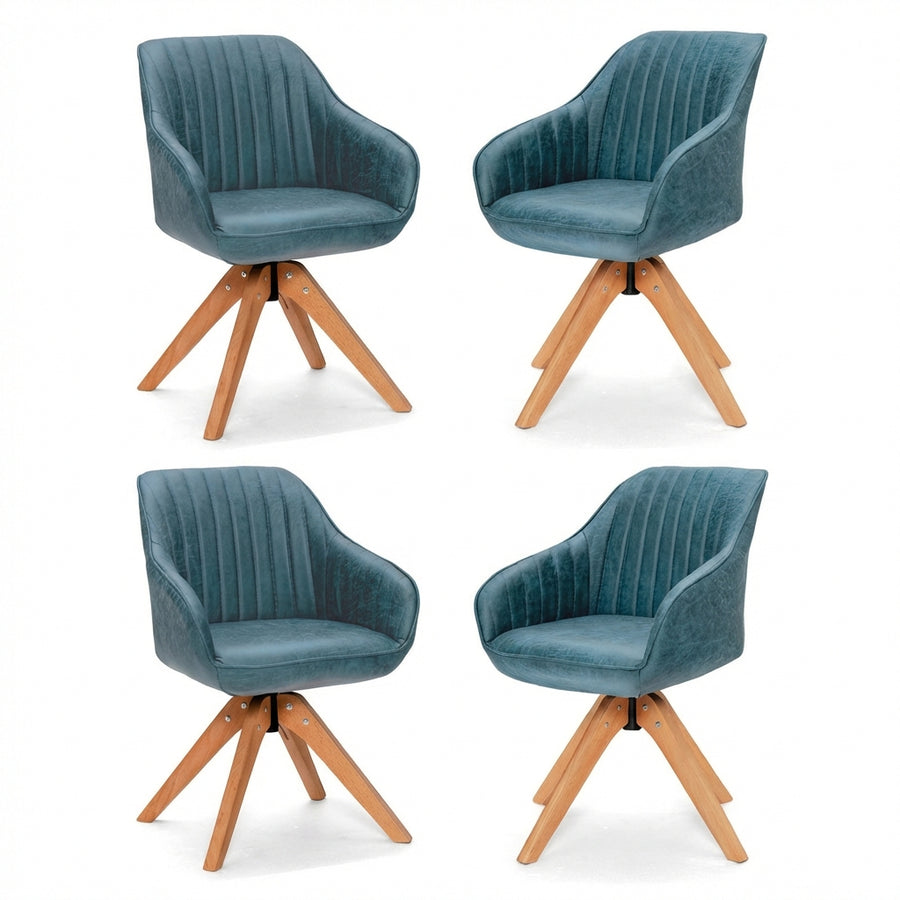 Set of 4 360° Swivel Accent Chair with Solid Wood Legs-Blue