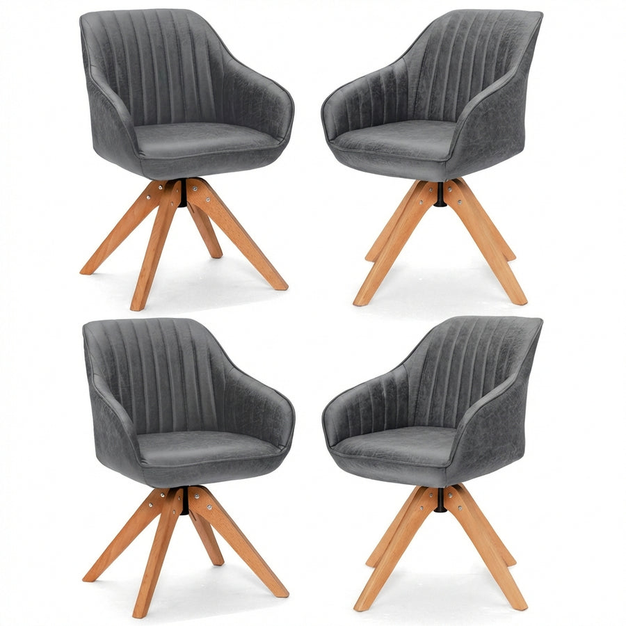 Set of 4 360° Swivel Accent Chair with Solid Wood Legs-Grey