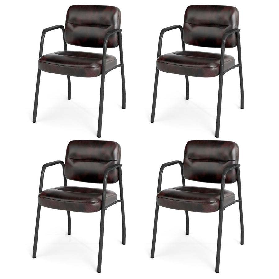 Set of 4 Waiting Room Chairs with Integrated Armrests No Wheels-Rustic Brown