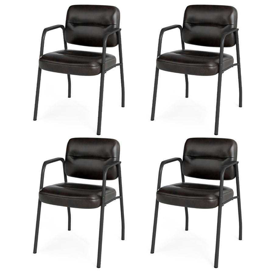 Set of 4 Waiting Room Chairs with Integrated Armrests No Wheels-Brown