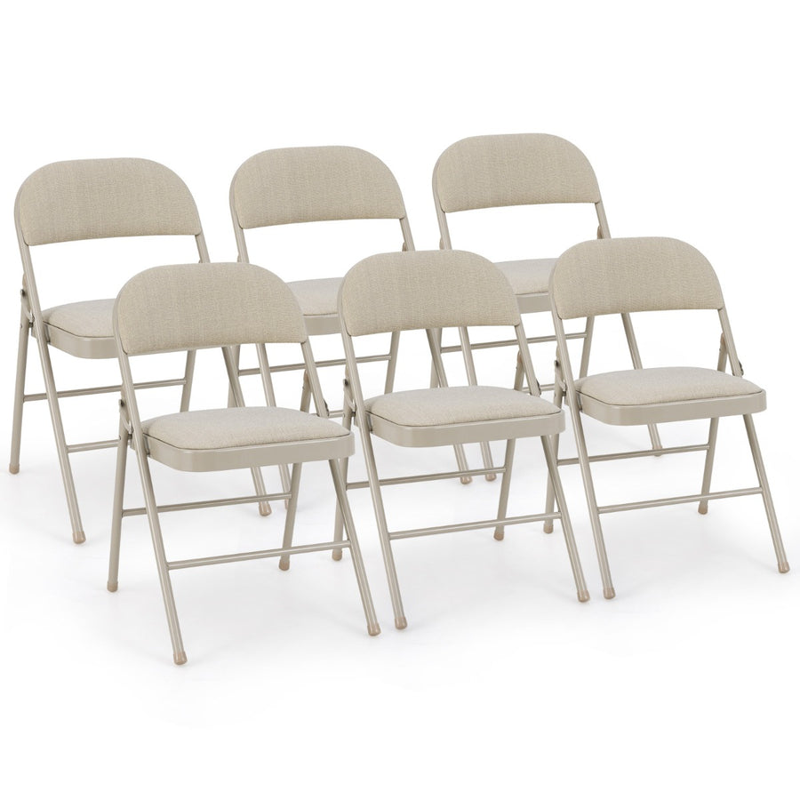 Set of 6 Folding Fabric Padded Chairs with Sponge Seat and Backrest-Beige