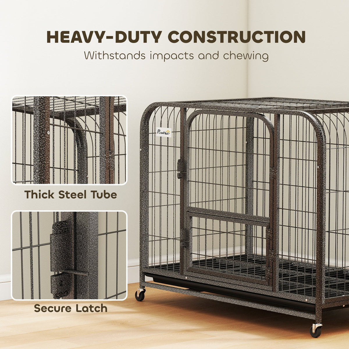 PawHut Heavy Duty Dog Crate,93 x 58 x 76 cm, Large Dog Cage for Small to Medium Breeds