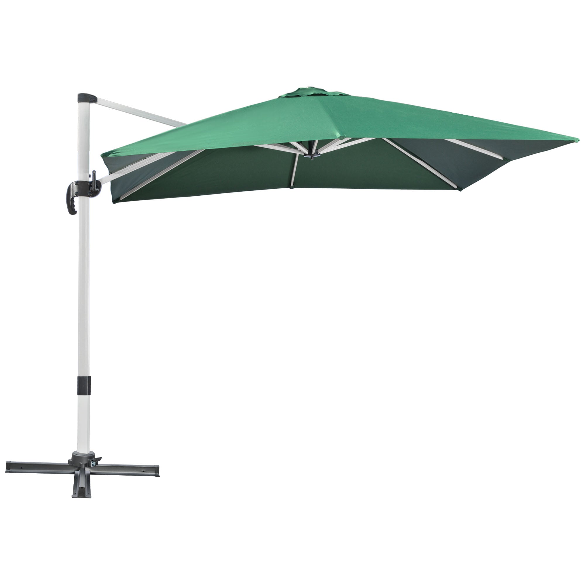 Outsunny 3 x 3(m) Cantilever Roma Parasol, Square Garden Umbrella with Cross Base, Crank Handle, Tilt, 360√Ç¬∞ Rotation and Aluminium Frame, Green