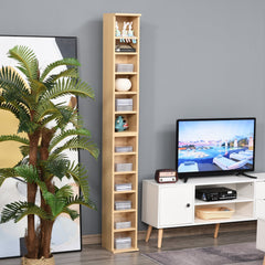 HOMCOM 204 CD Media Display Shelf Unit Set of 2 Blu-Ray Tower Rack w/ Adjustable Shelves Bookcase Storage Organiser, Natural Wood Colour