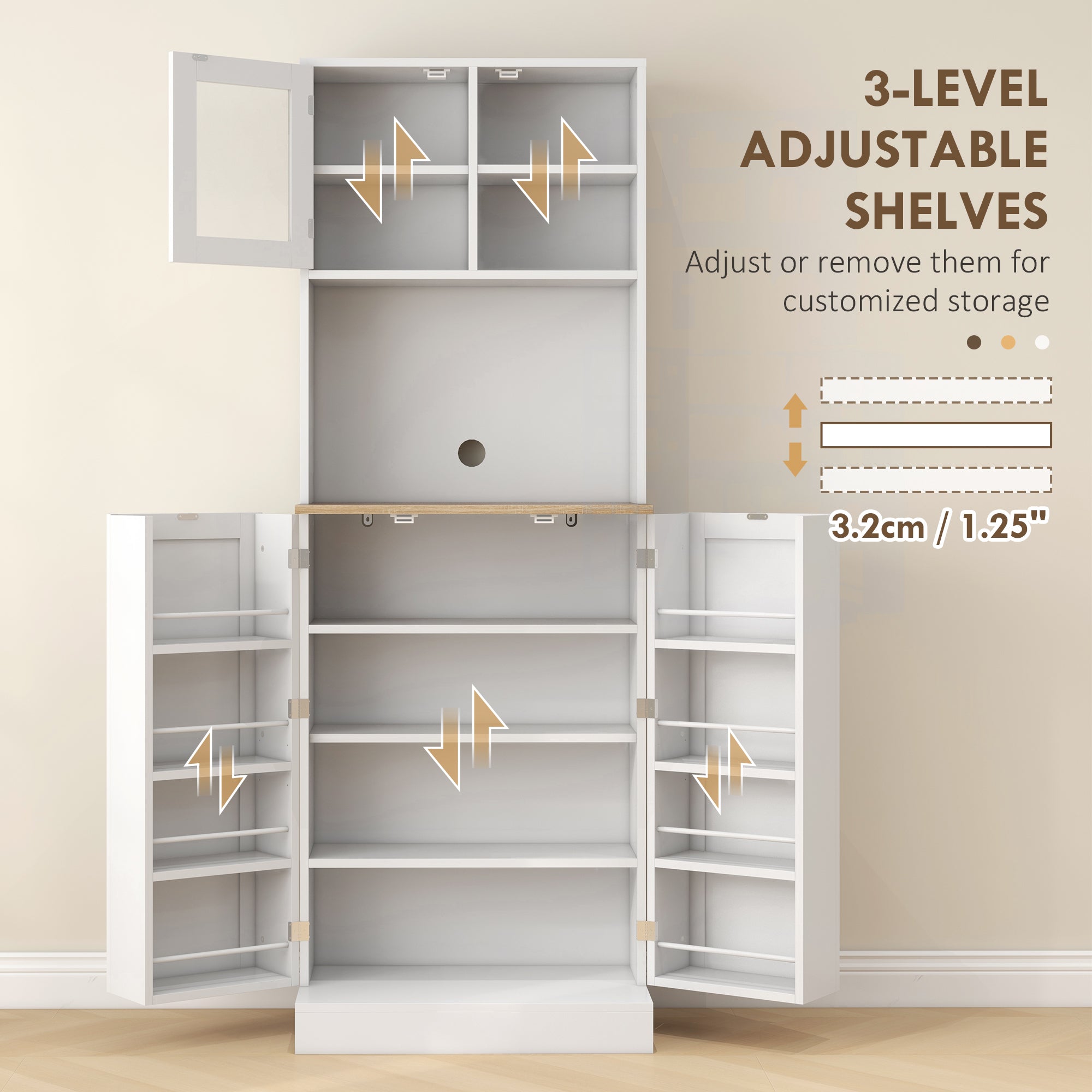 HOMCOM Two-Part Kitchen Storage Cabinet - White