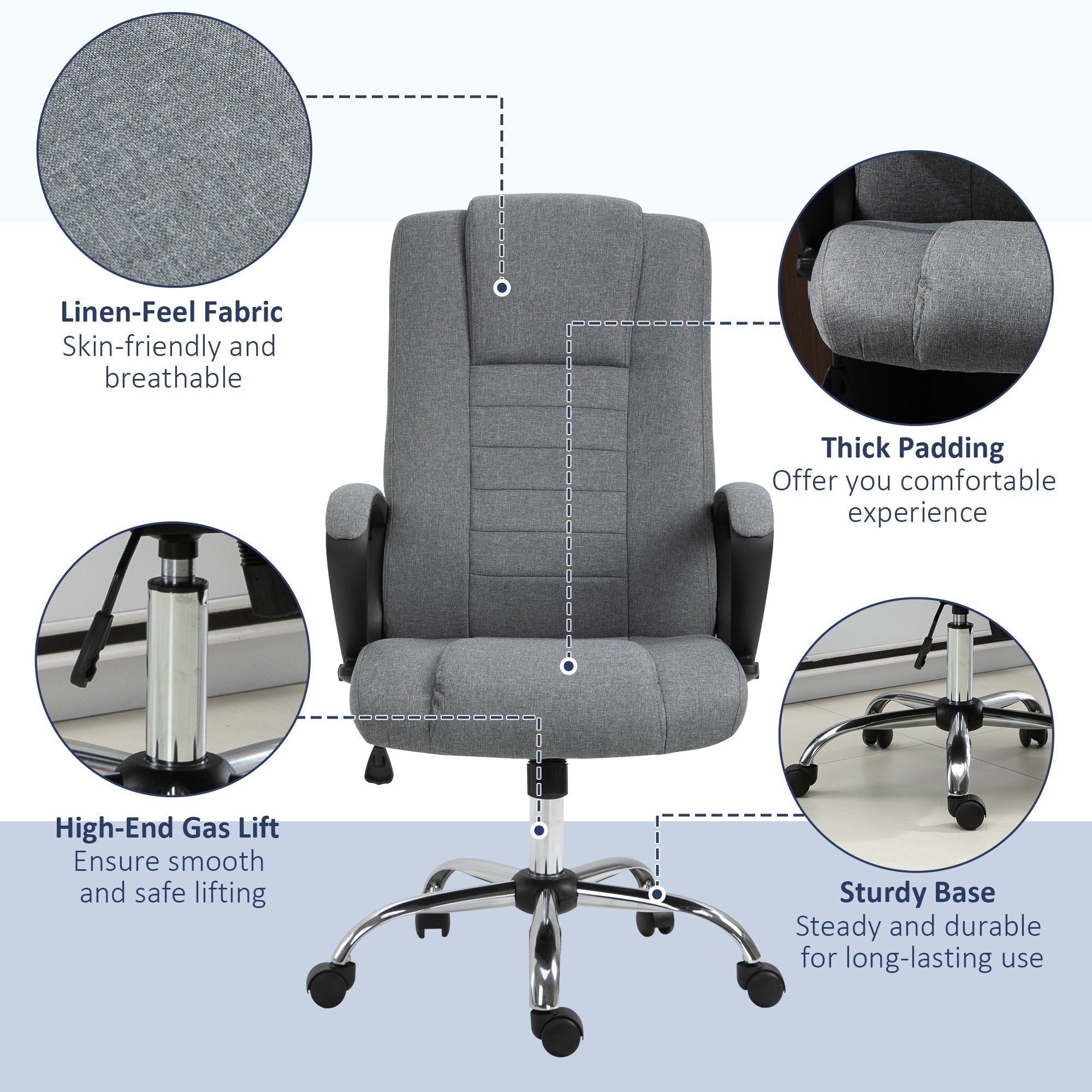 Vinsetto Linen-Look Swivel Office Chair - Dark Grey