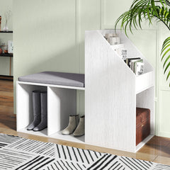 Shoe Storage Bench with 3-Tier Rack and Side Compartments-White