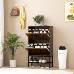 Shoe Storage Cabinet with 2 Flip Drawers and Adjustable and Removable Shelves-Rustic Brown