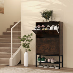 Shoe Storage Cabinet with 2 Flip Drawers and Adjustable and Removable Shelves-Rustic Brown