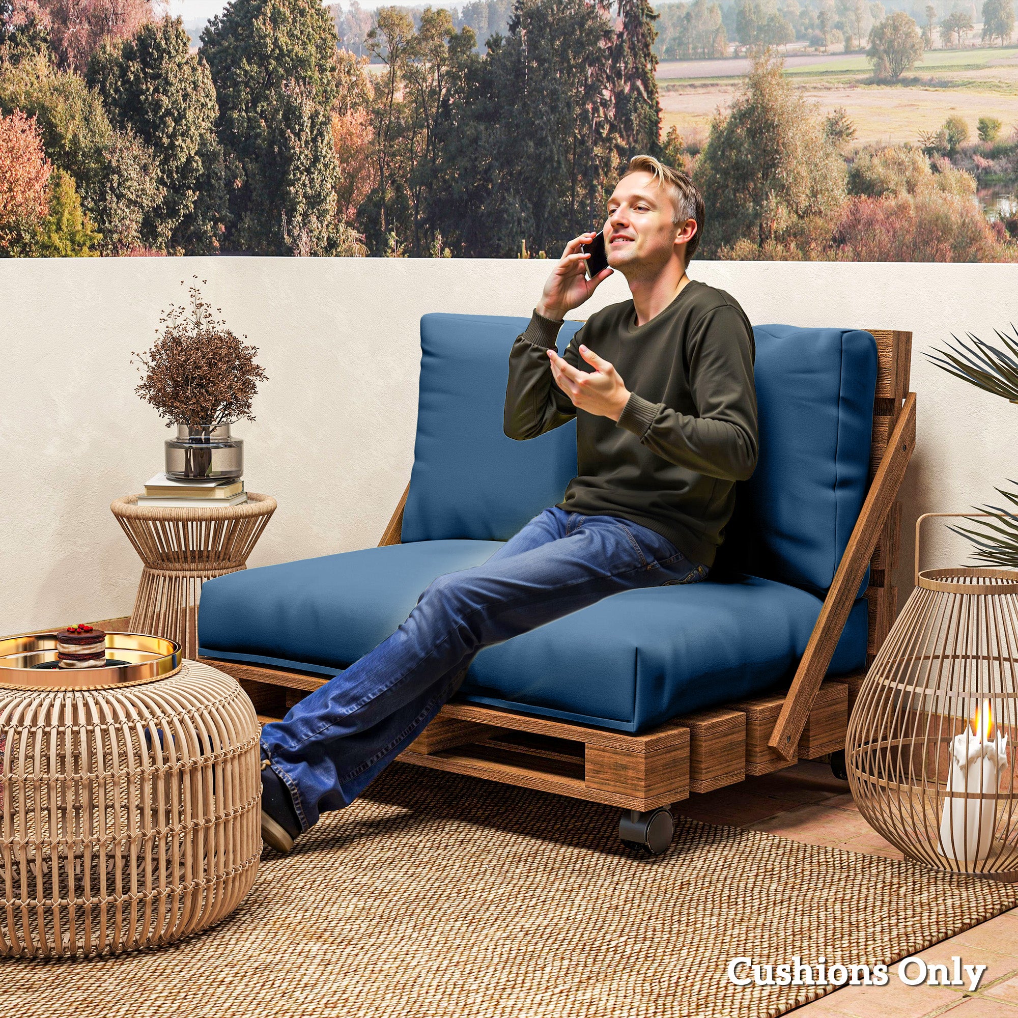 Outsunny Two Piece Seat Pallet and Back Cushions - Navy Blue