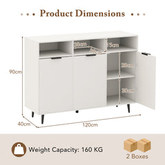 Sideboard Buffet Cabinet with 5-Position Adjustable Shelves-White