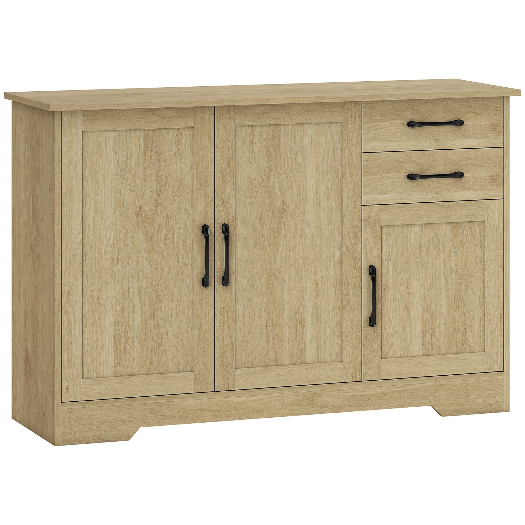 HOMCOM Sideboard with 2 Drawers Modern Storage Cabinet, Kitchen Cupboard with Adjustable Shelf and 3 Doors Natural