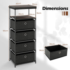 Dresser with 4 Drawer Wood Top and Metal Frame-Black