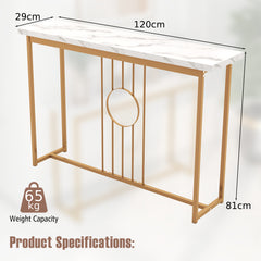 120cm Modern Faux Marble Top Console Table with Heavy-duty Metal Frame-White