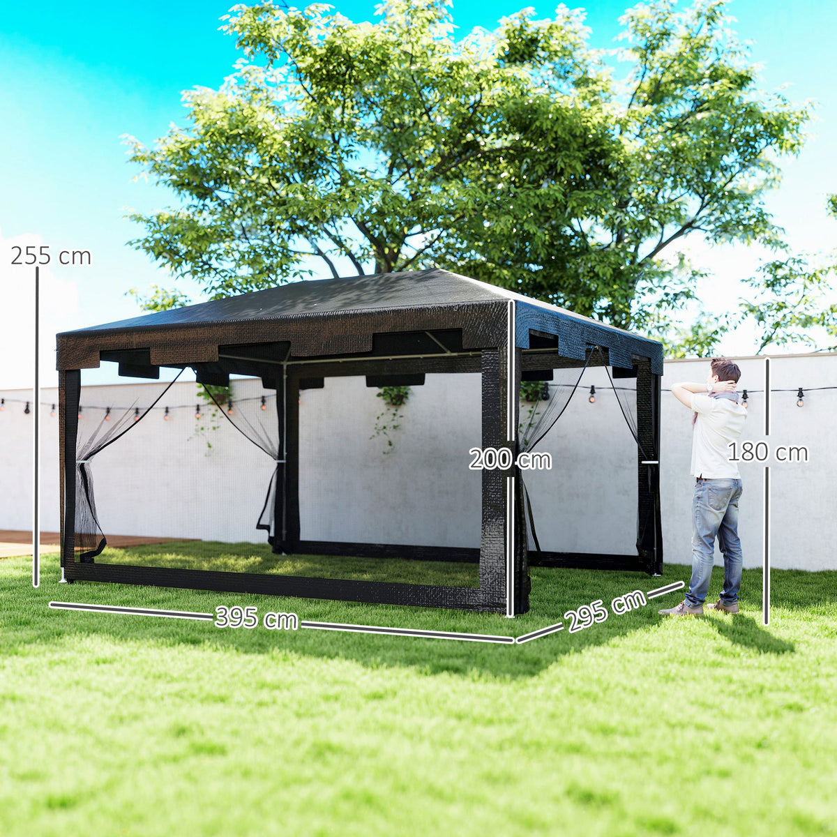Outsunny 4 x 3 m Party Tent Wedding Gazebo Outdoor Waterproof PE Canopy Shade with Panel