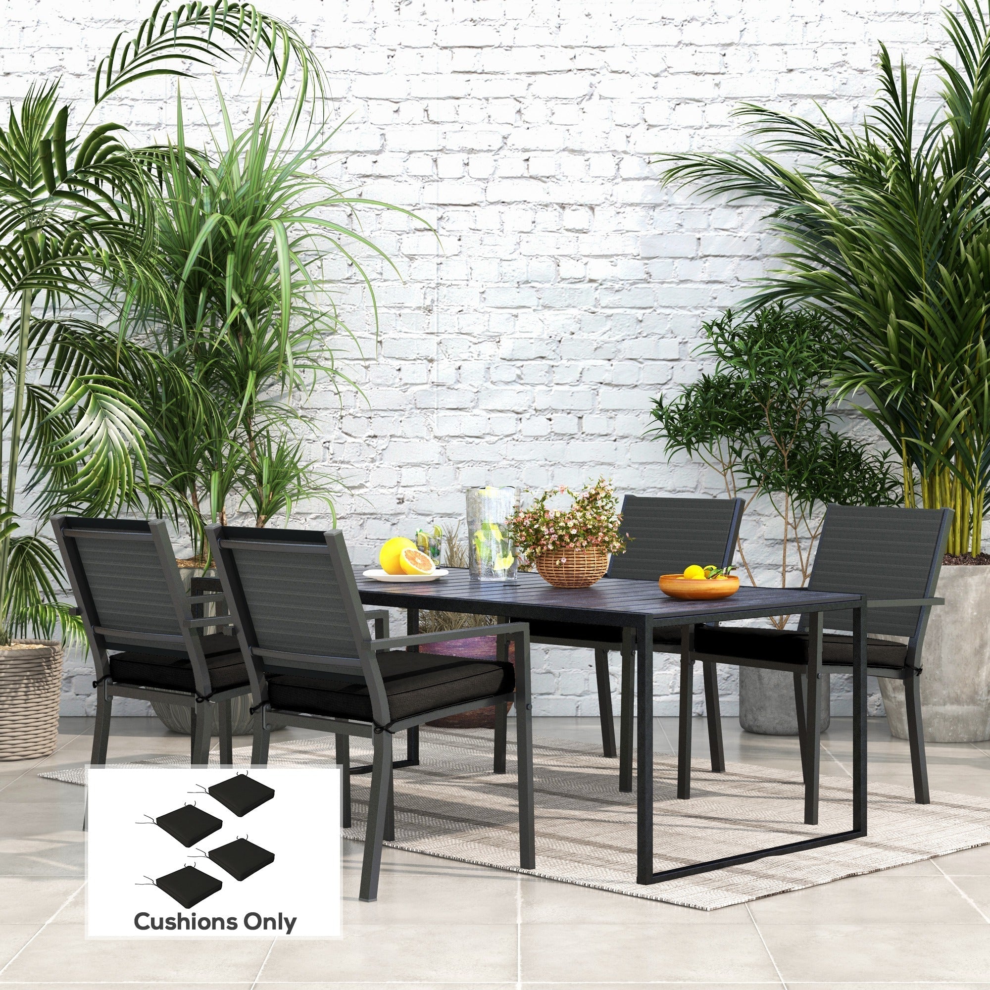 Outsunny 4-Piece Seat Cushions Pillow Replacement, Patio Chair Cushions Set with Ties for Indoor Outdoor, Black