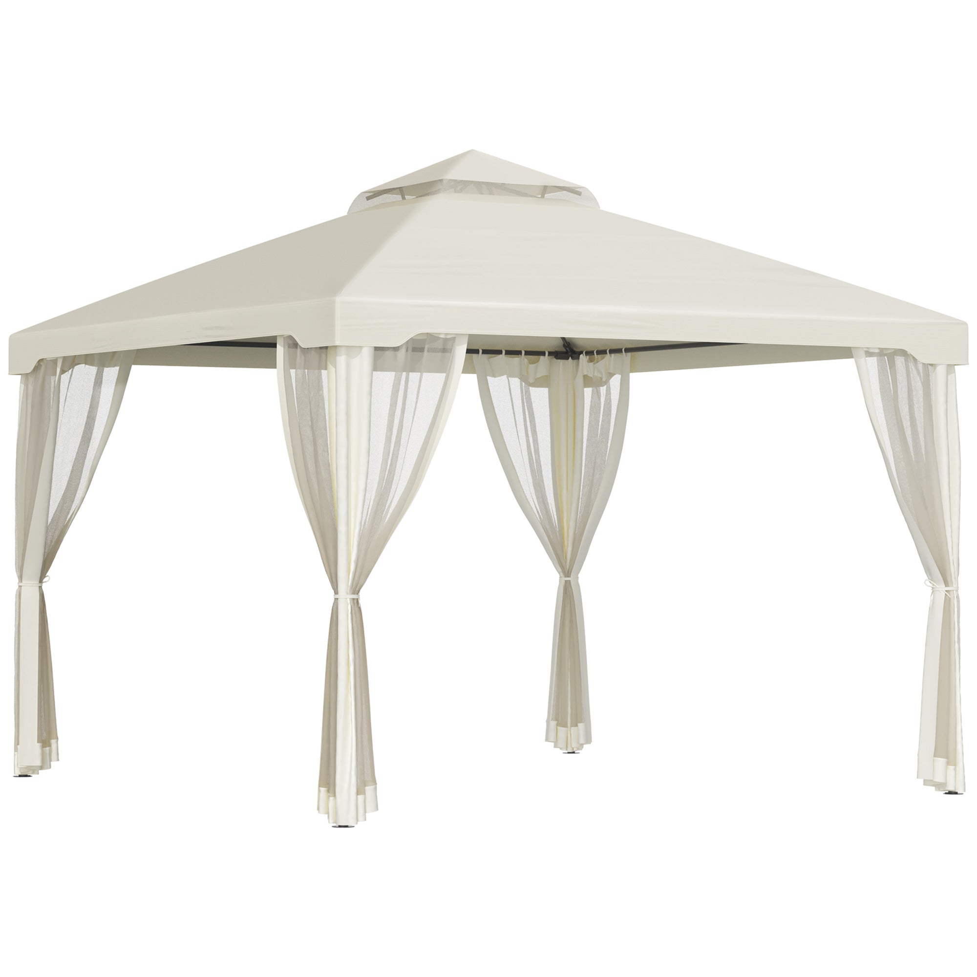 Outsunny 3 x 3 m Metal Gazebo, Garden Pavillion, Double√Ç Roof Outdoor Canopy Shelter with Mesh Sidewalls, Cream White