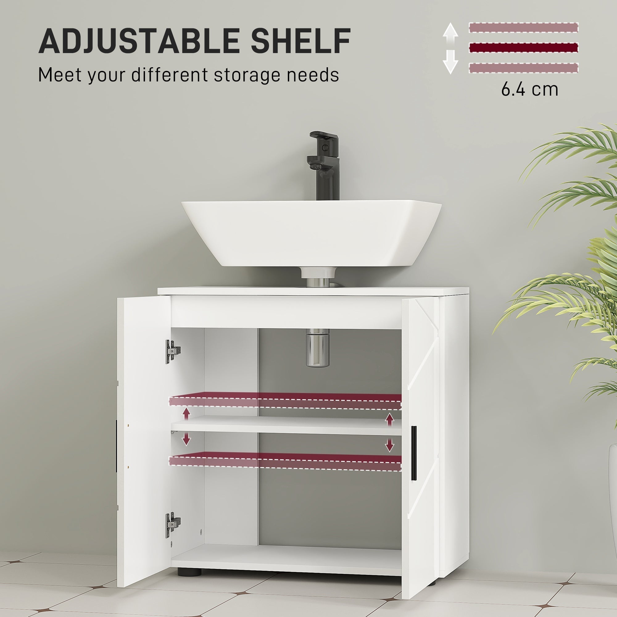 kleankin Under Sink Cabinet with Shelf - White