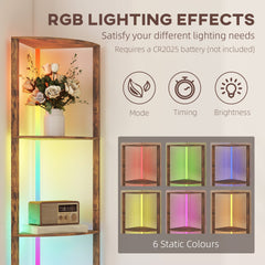 HOMCOM RGB Standing Lamp with Shelves, 4-Tier LED Floor Lamp with Multiple Lighting Modes, Rustic Brown