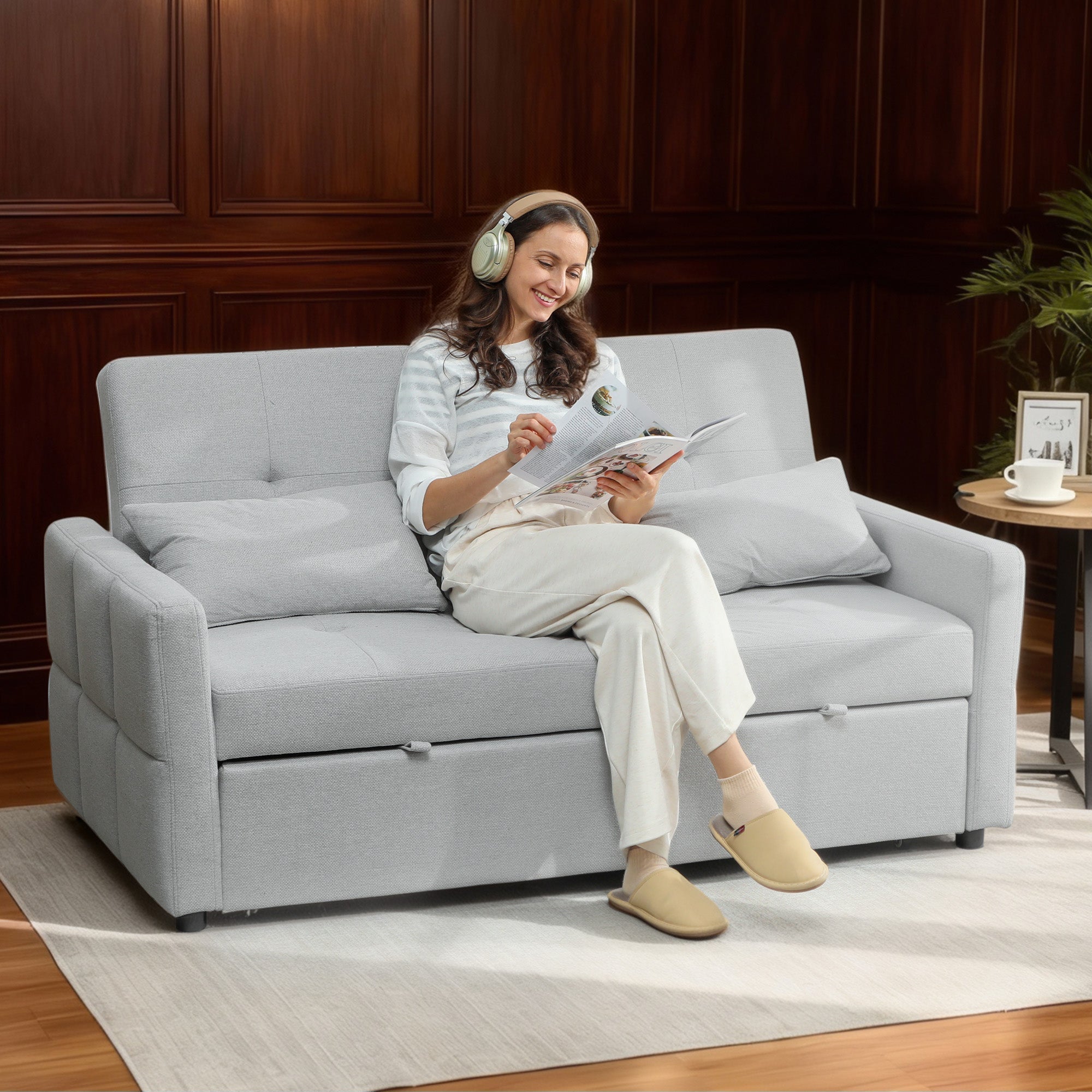 HOMCOM Three-Way Two-Seater Sofa Bed - Light Grey