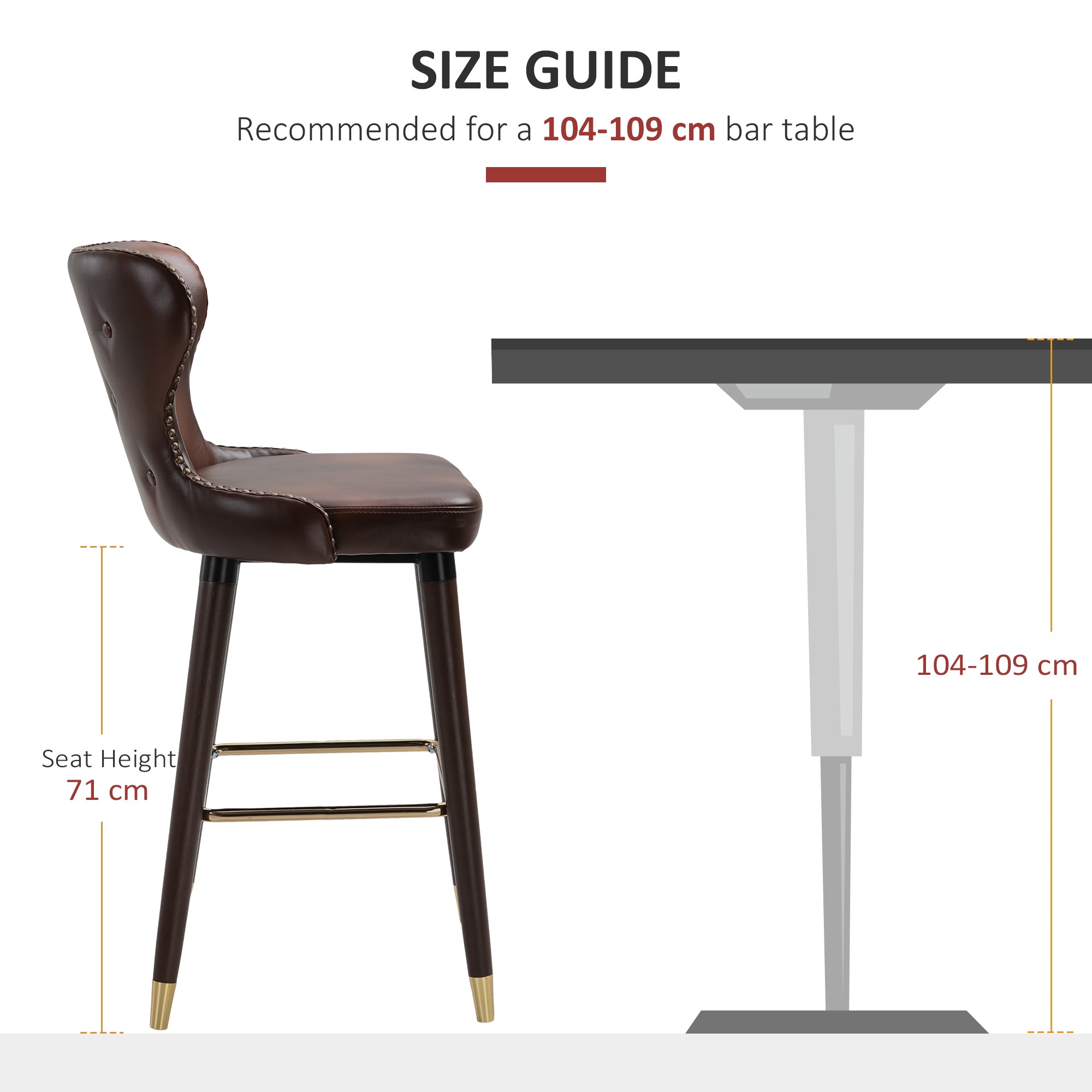 HOMCOM Bar Stools Set of 2, PU Leather Vintage Counter-Height Bar Chair, Luxury European Style Kitchen Stools with Back, Brown