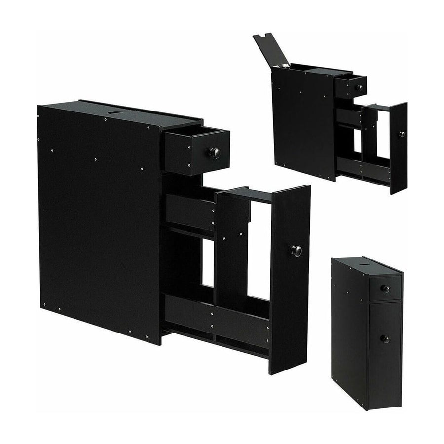 Slim Storage Cabinet with Slide-out Drawers and Flip-open Top Cover-Black