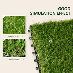 Outsunny 10-Piece Artificial Grass Set, Weatherproof Turf Tiles, 25mm Pile Height, Outdoor Carpet for Garden, Balcony & Patio, 30 x 30cm, Dark Green