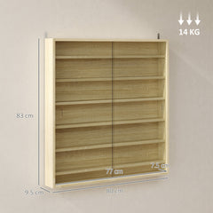HOMCOM Six Shelf Display Cabinet, with Glass Doors - Oak