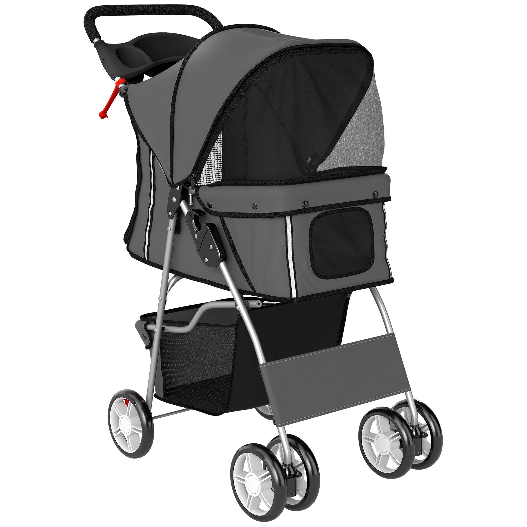 PawHut Dog Pram, Pet Stroller with Reflective Strips, Foldable Cat Stroller with 360Â° Swivel Wheels, Dark Grey