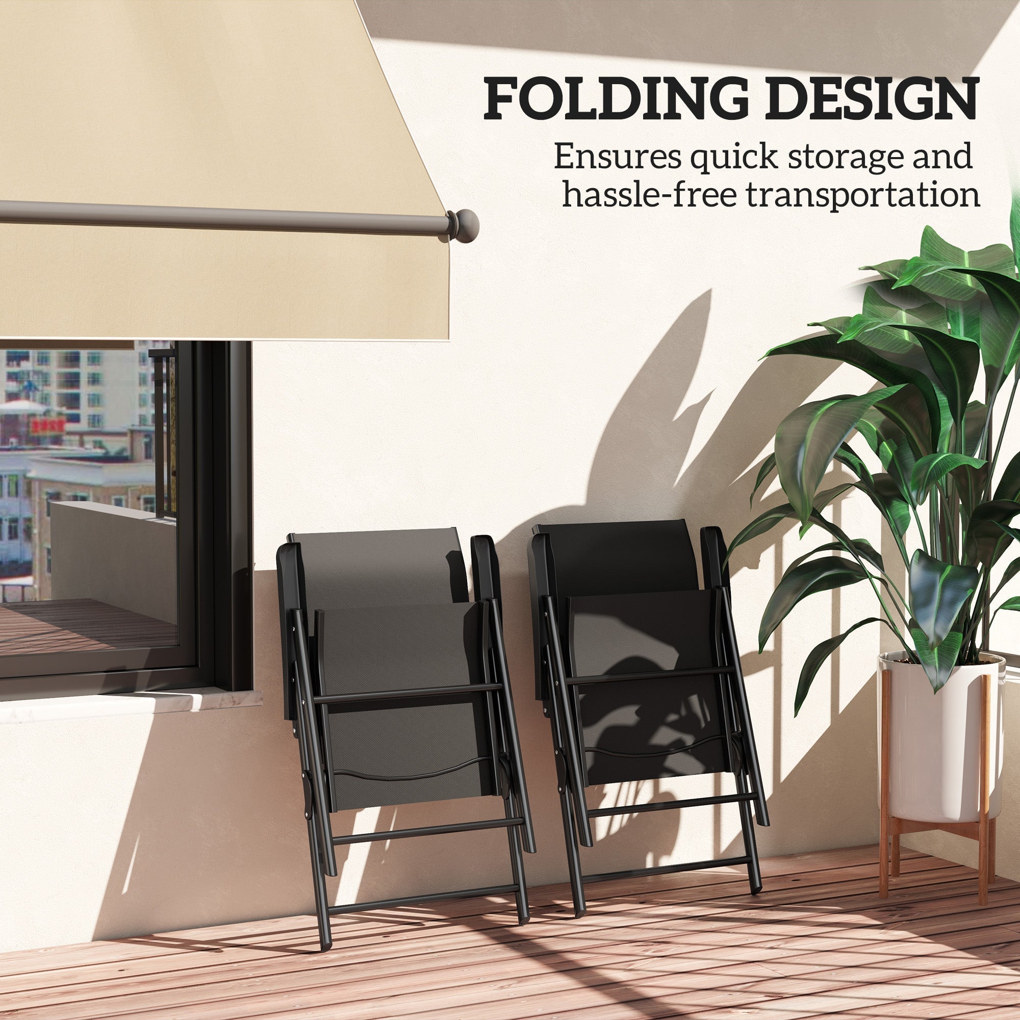 Outsunny Set of Two Folding Outdoor Chairs - Black