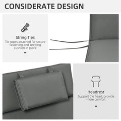 Outsunny Garden Sun Lounger Cushion Replacement Soft Sunbed Reclining Chair Relaxer Pad with Pillow, Cushion ONLY - Grey